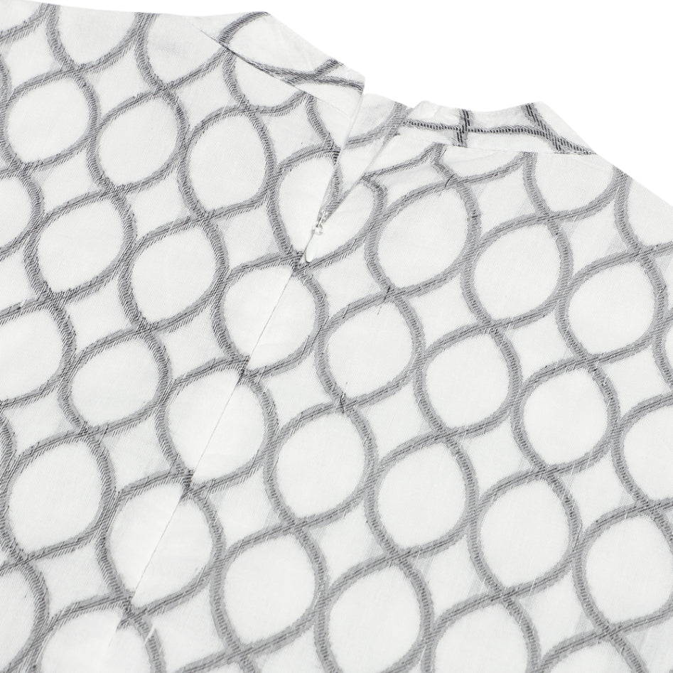 Cap Sleeve Band Collar Jacquard Top Sanaita