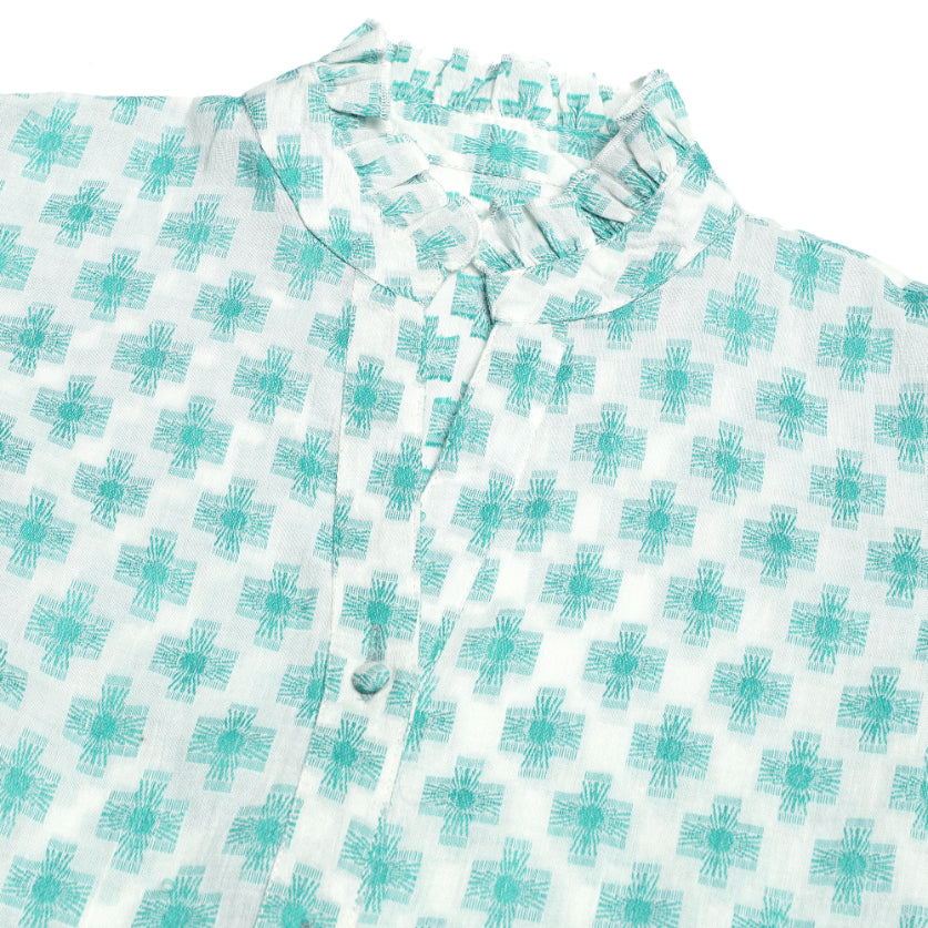 Green Diamond Jacquard Blouse Sanaita