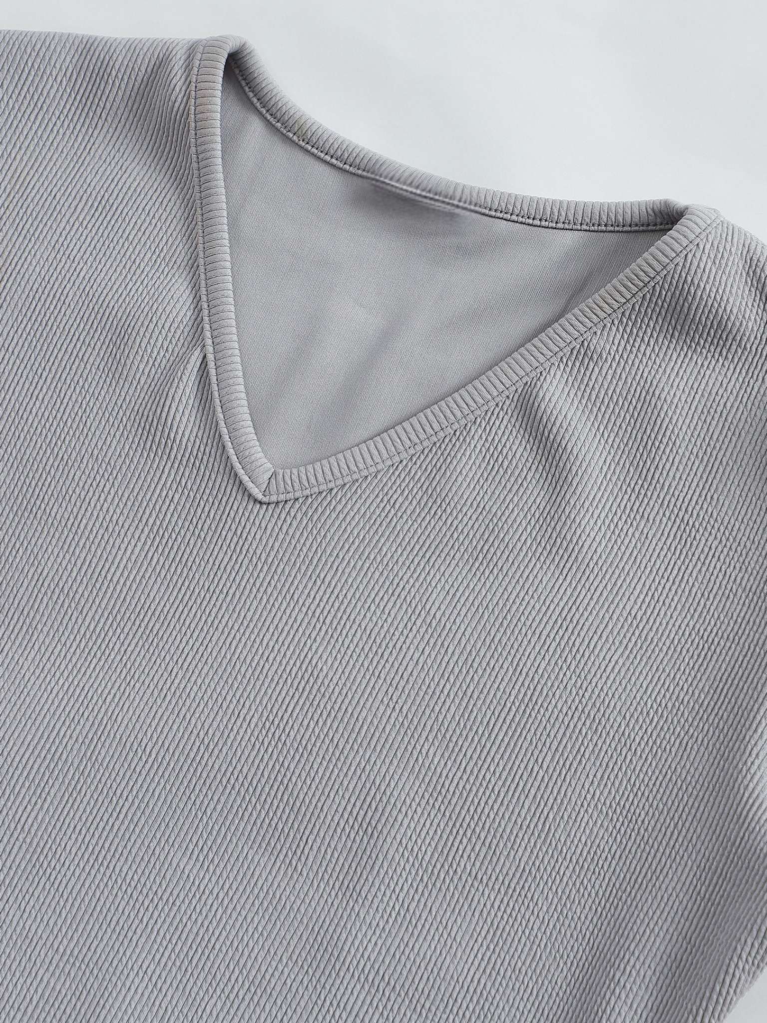 Powder Blue V Nck Ribbed Top Sanaita