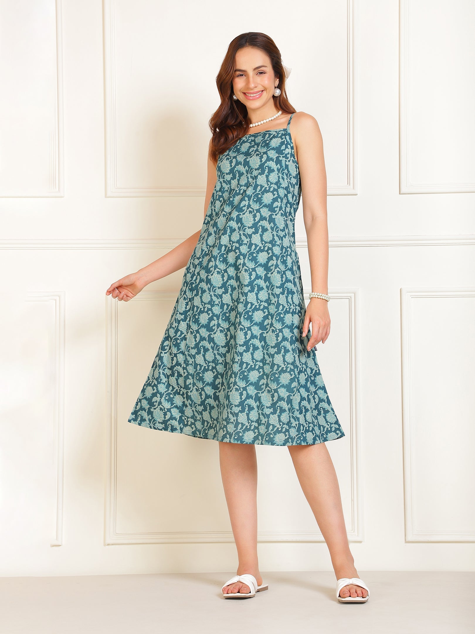 Blue Strapy Printed Dress Sanaita