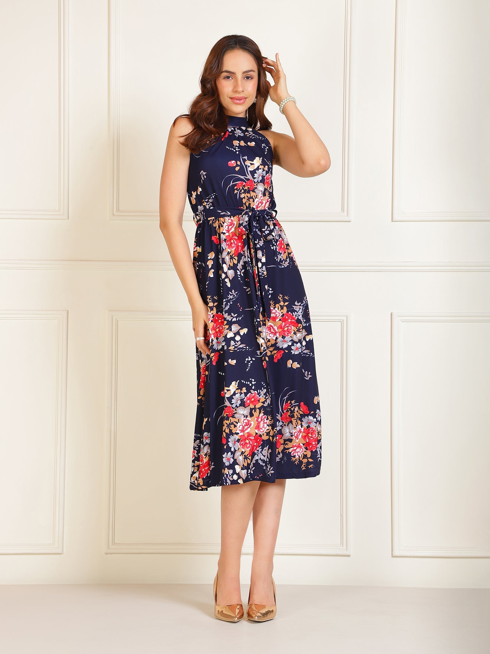 Navy Floral Dress Sanaita
