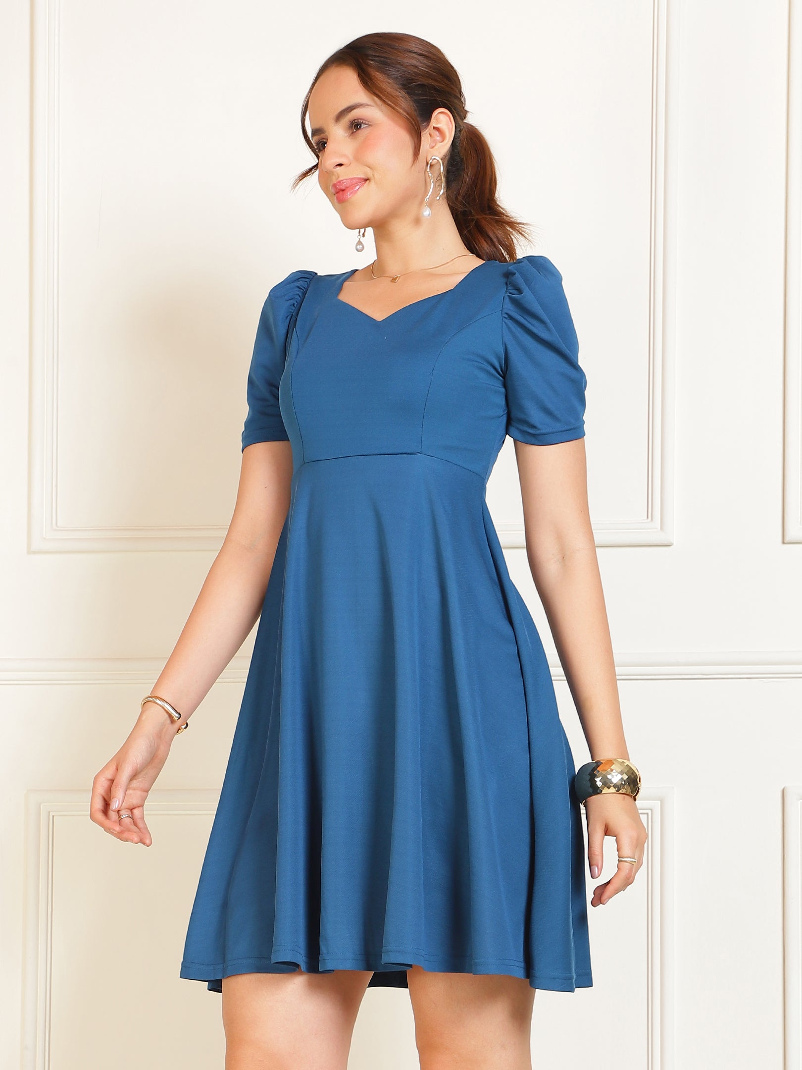 Navy Blue Aline Flared Dress Sanaita
