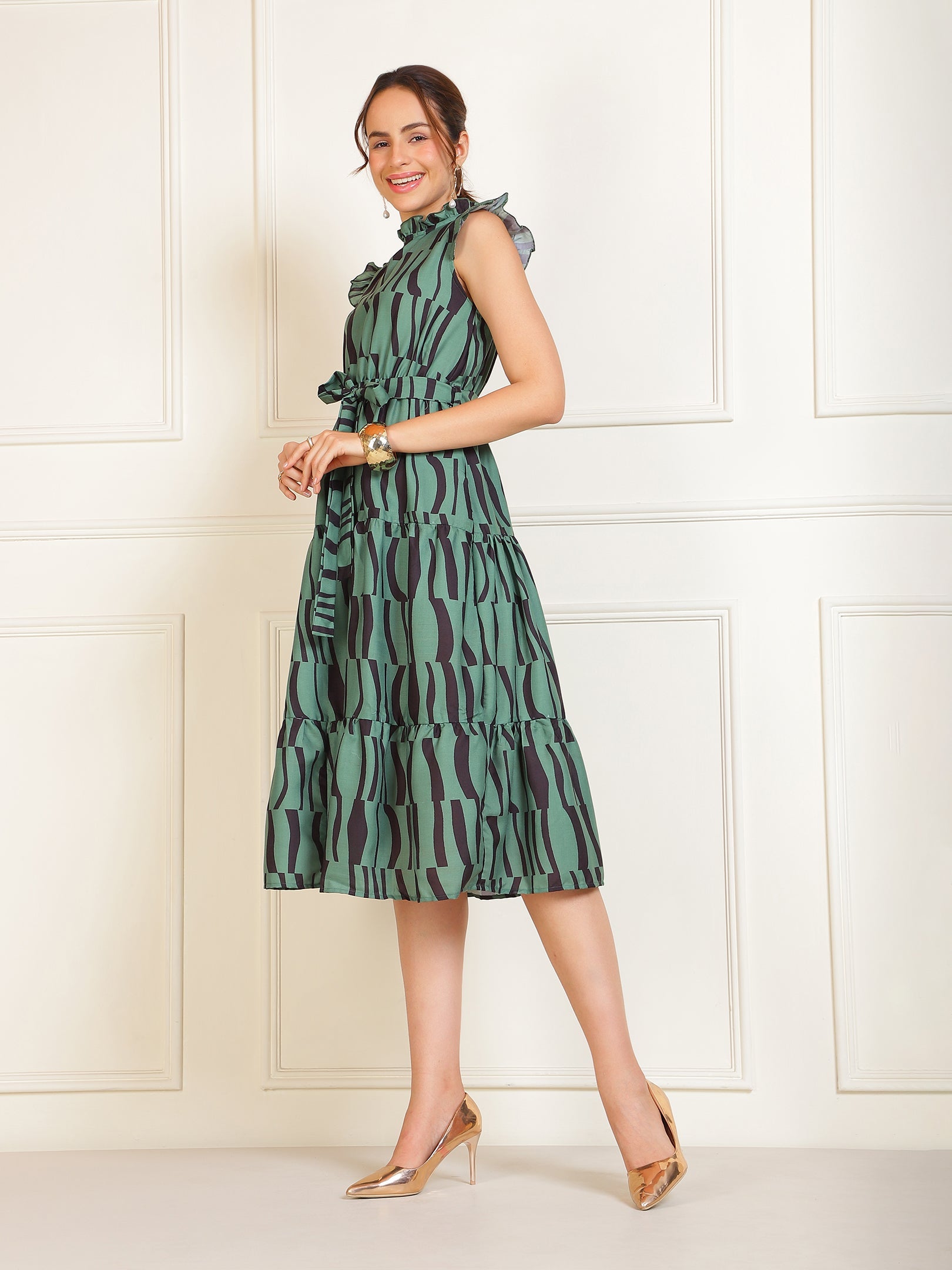 Green Printed Dress Sanaita