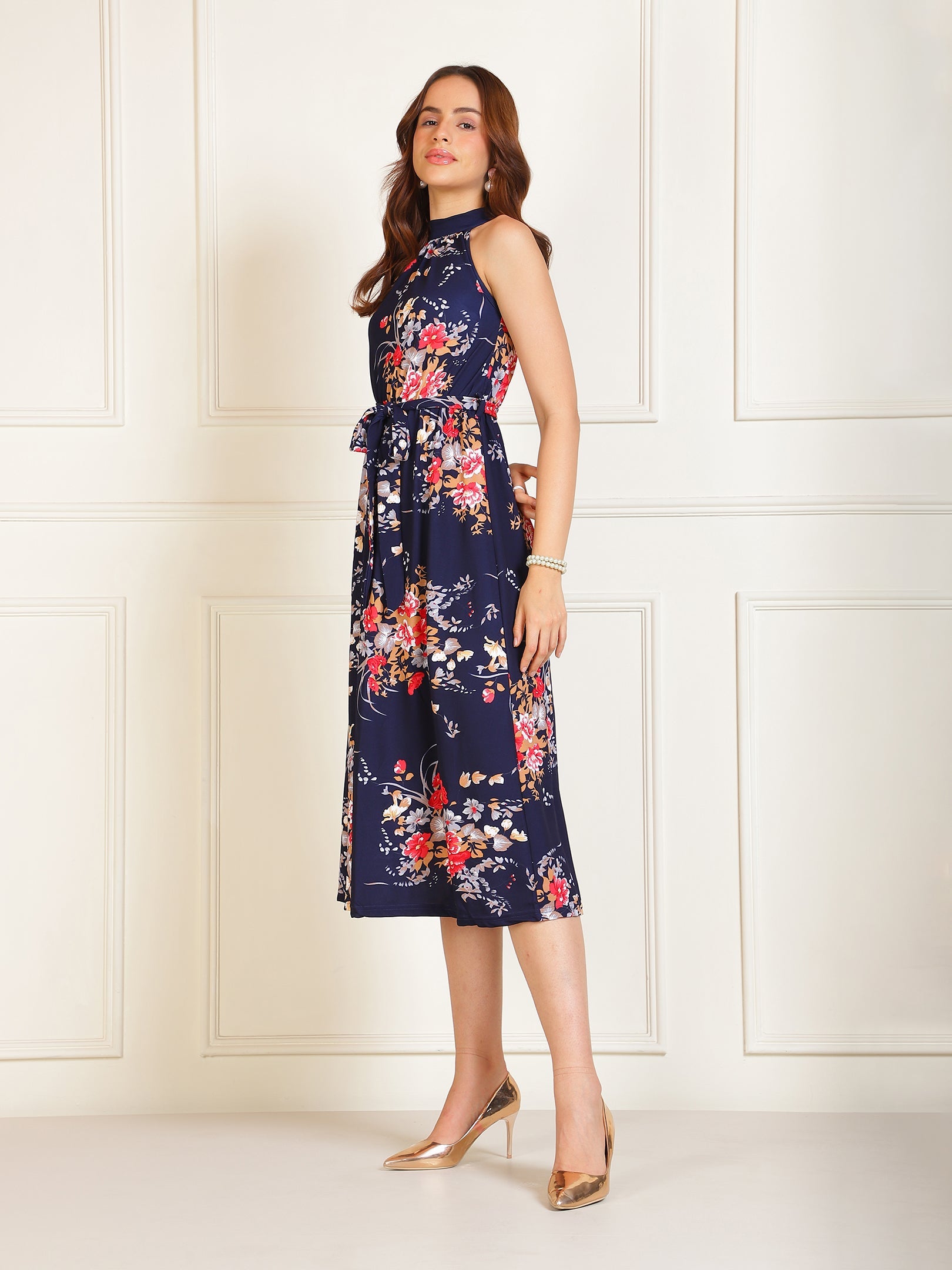 Navy Floral Dress Sanaita