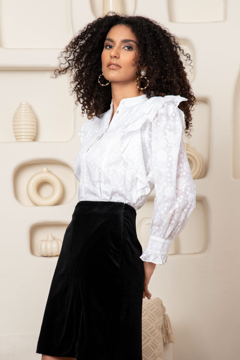 Double Frill Stylised Oversized Shirt Sanaita