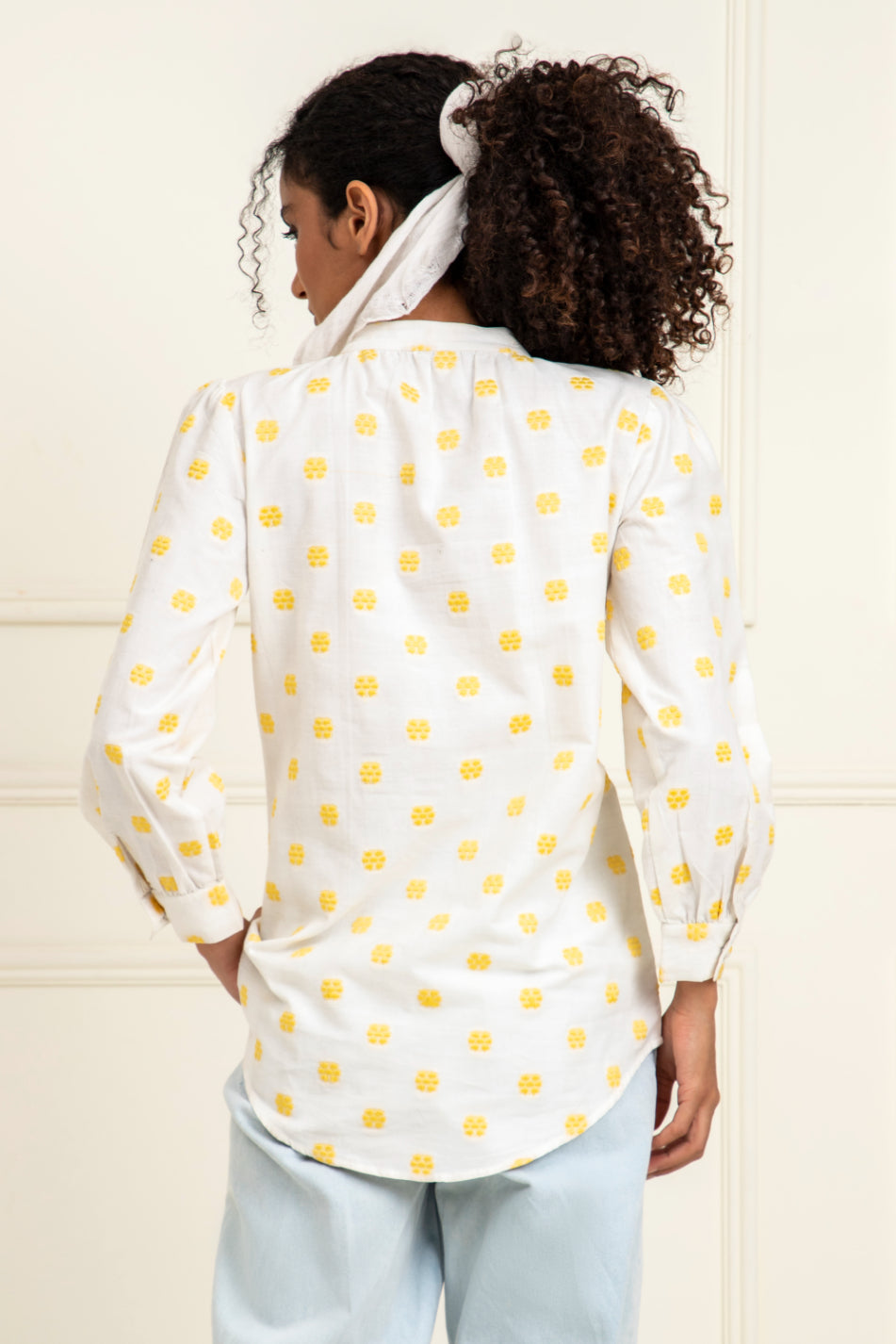 Yellow Floral Dobby Buttoned Blouse Sanaita