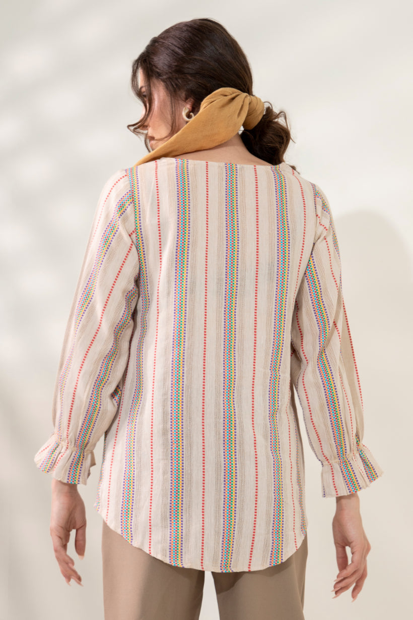 Multi Colour Dobby Textured Beige Top Sanaita