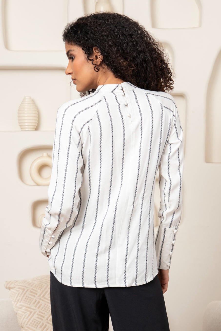 White Jacquard Stripe Top Sanaita