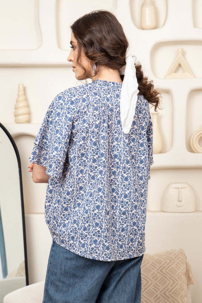Smocked Yoke Frill Sleeve Top Sanaita