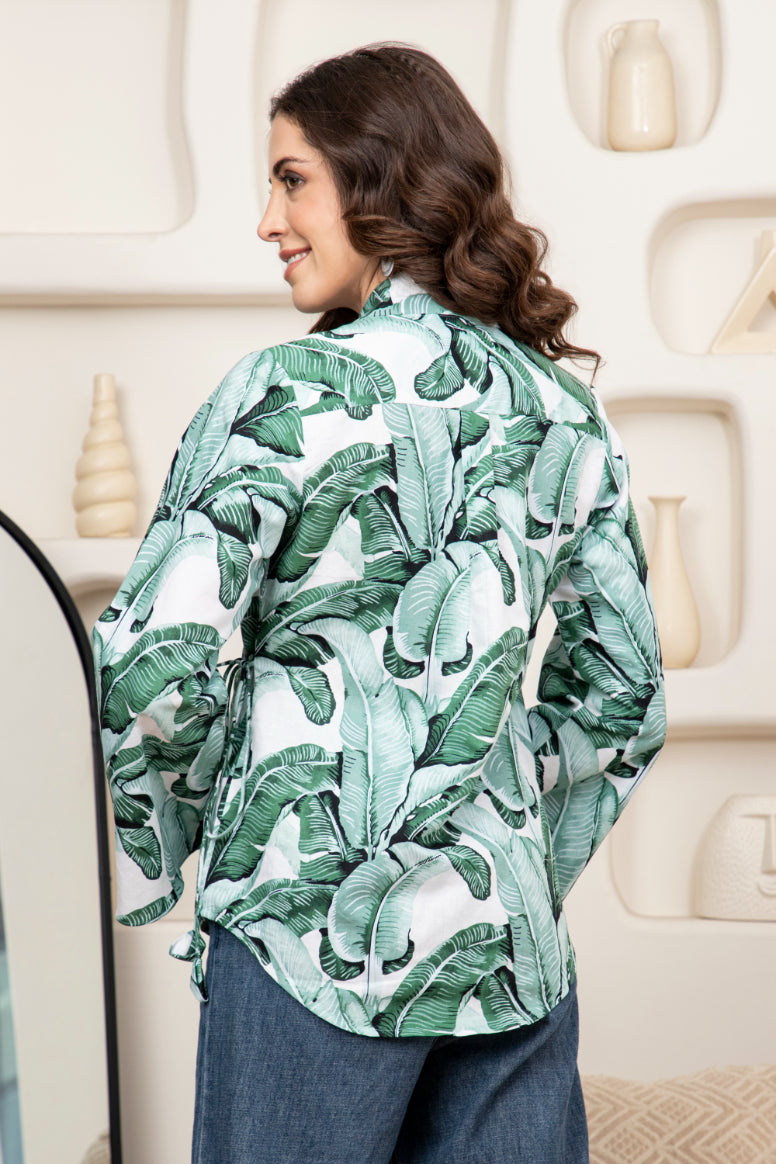Tropical Print Flared Sleeve Top Sanaita