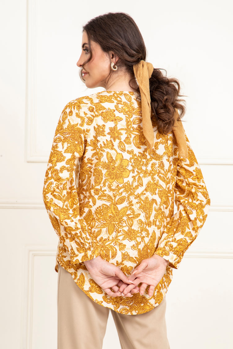 Yellow Printed Boho Top Sanaita