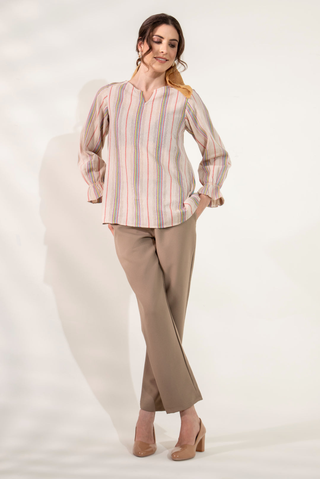 Multi Colour Dobby Textured Beige Top Sanaita