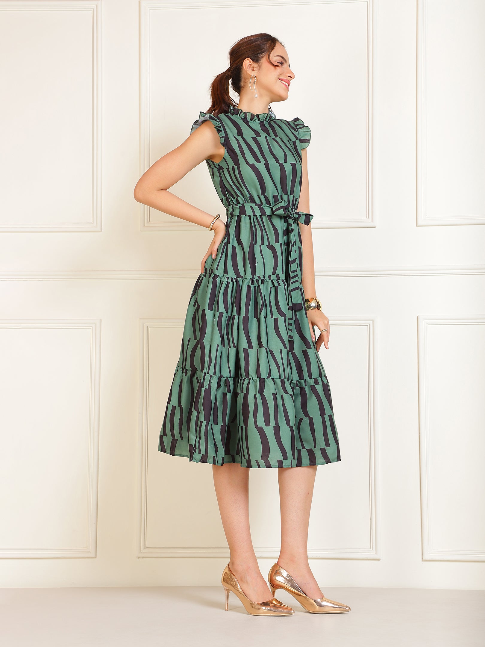 Green Printed Dress Sanaita