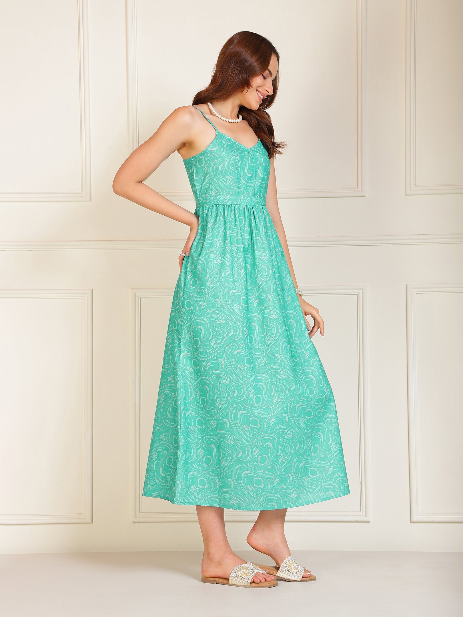 Blue Floral Printed Strappy Dress Sanaita