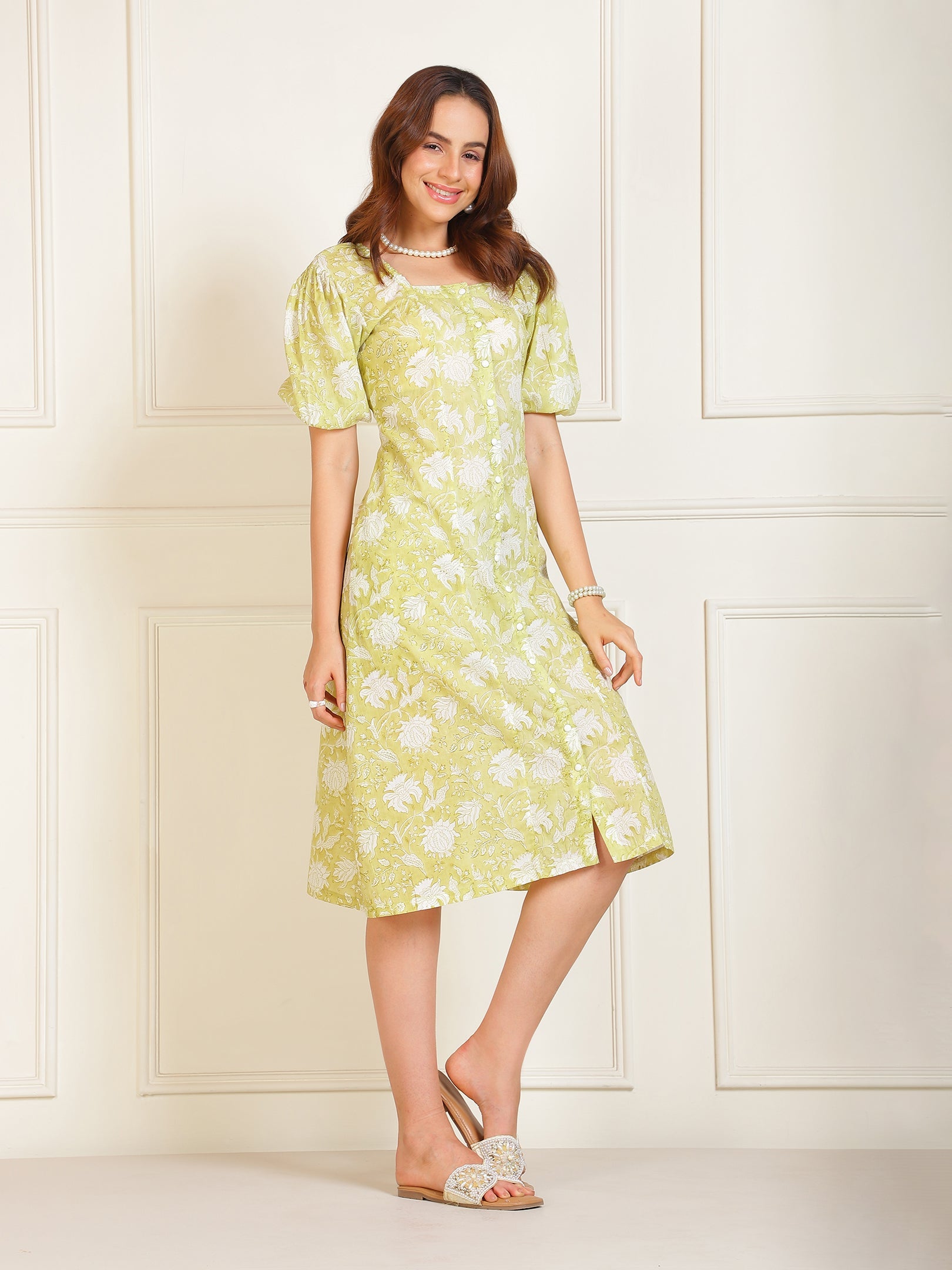 Floral Print Yellow Dress Sanaita