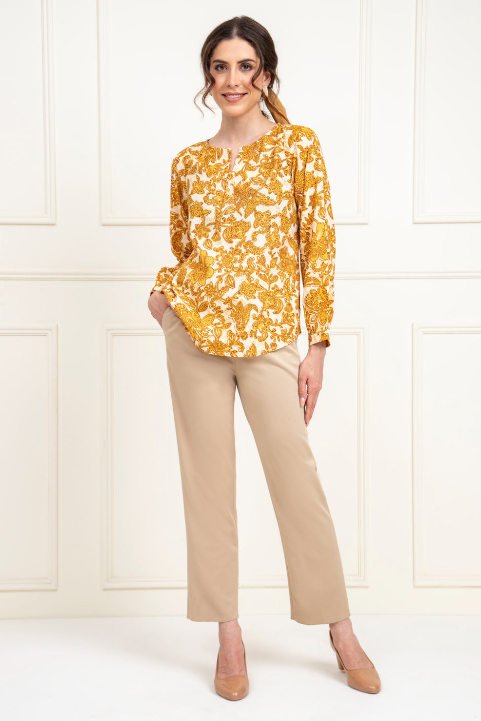 Yellow Printed Boho Top Sanaita