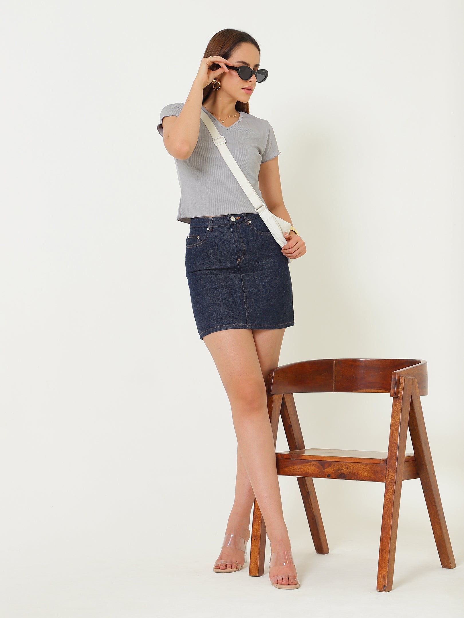 Powder Blue V Nck Ribbed Top Sanaita