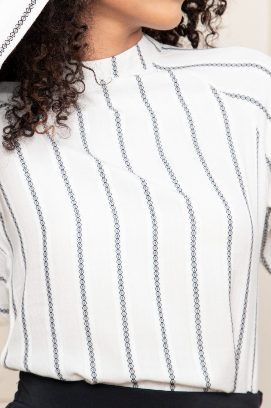 White Jacquard Stripe Top Sanaita