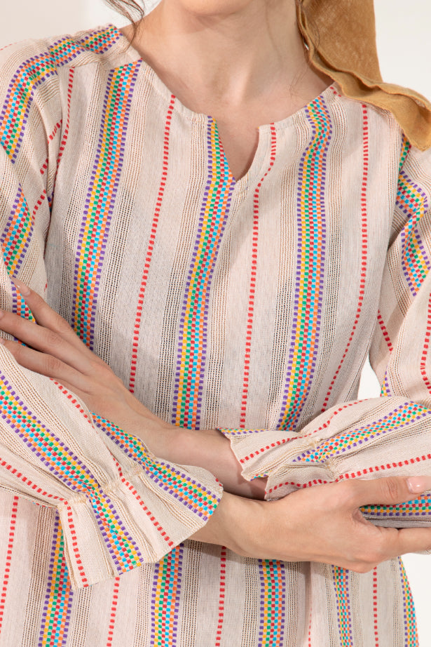Multi Colour Dobby Textured Beige Top Sanaita