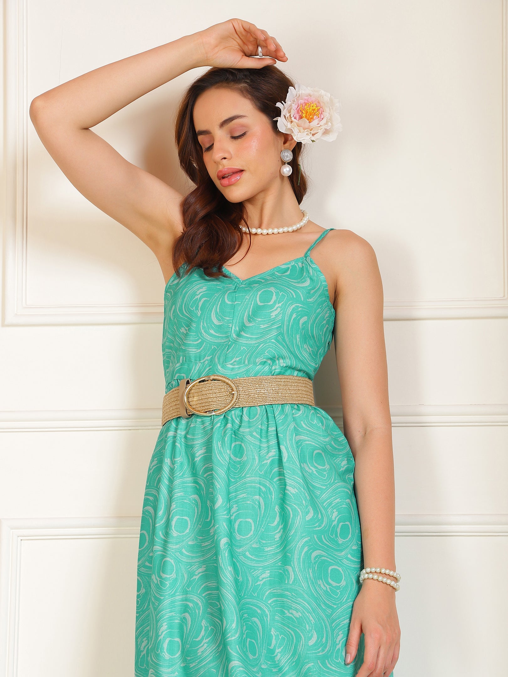 Blue Floral Printed Strappy Dress Sanaita
