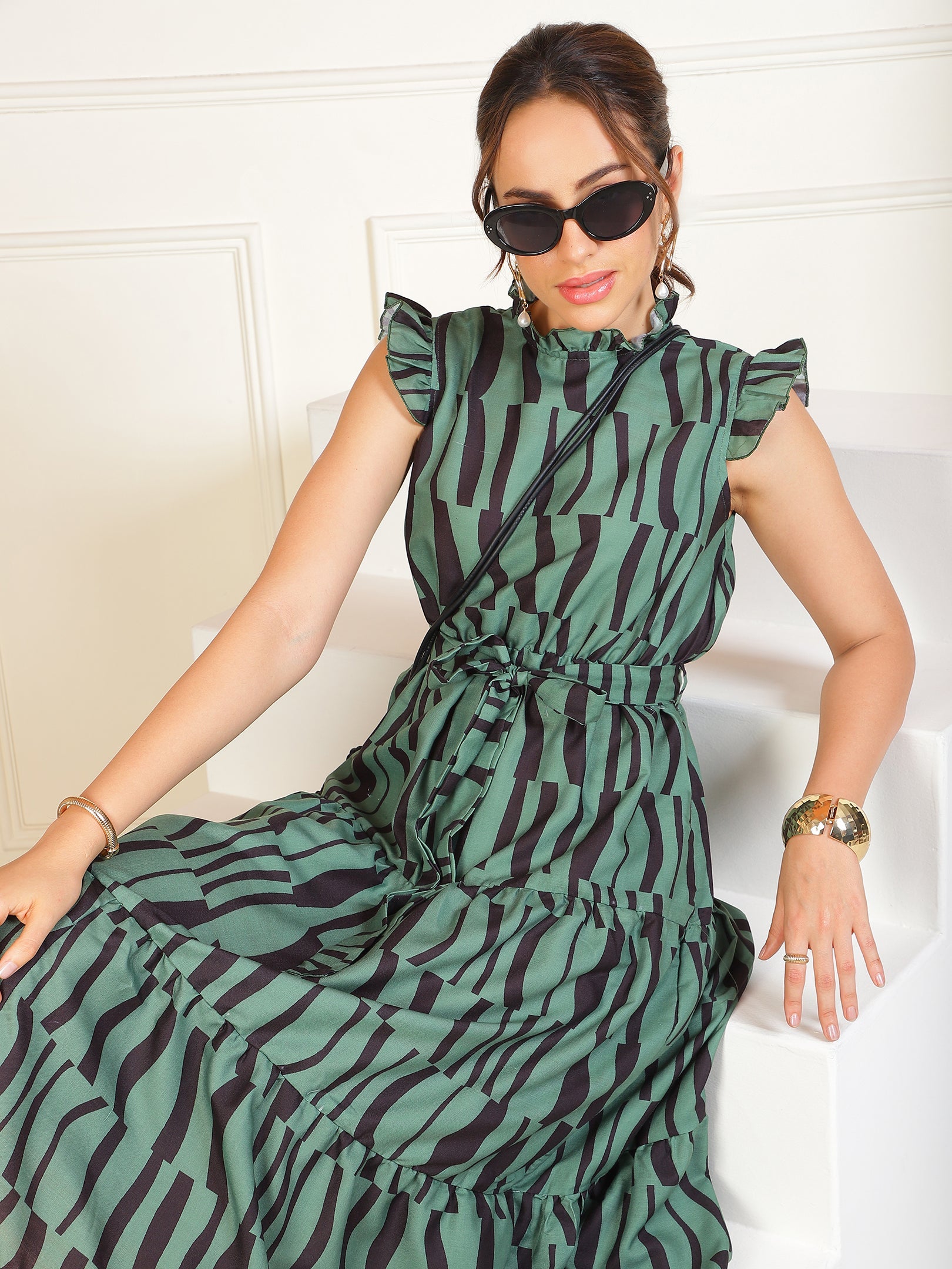 Green Printed Dress Sanaita