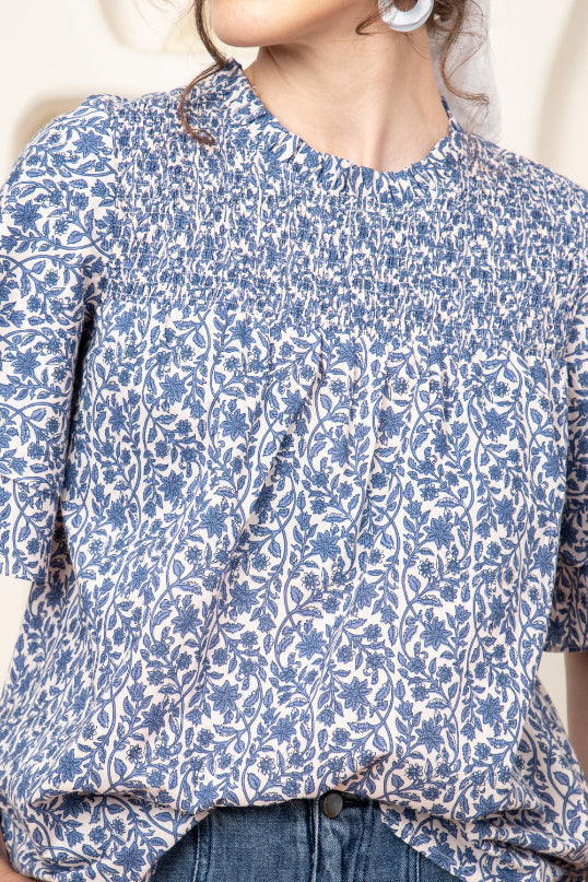 Smocked Yoke Frill Sleeve Top Sanaita