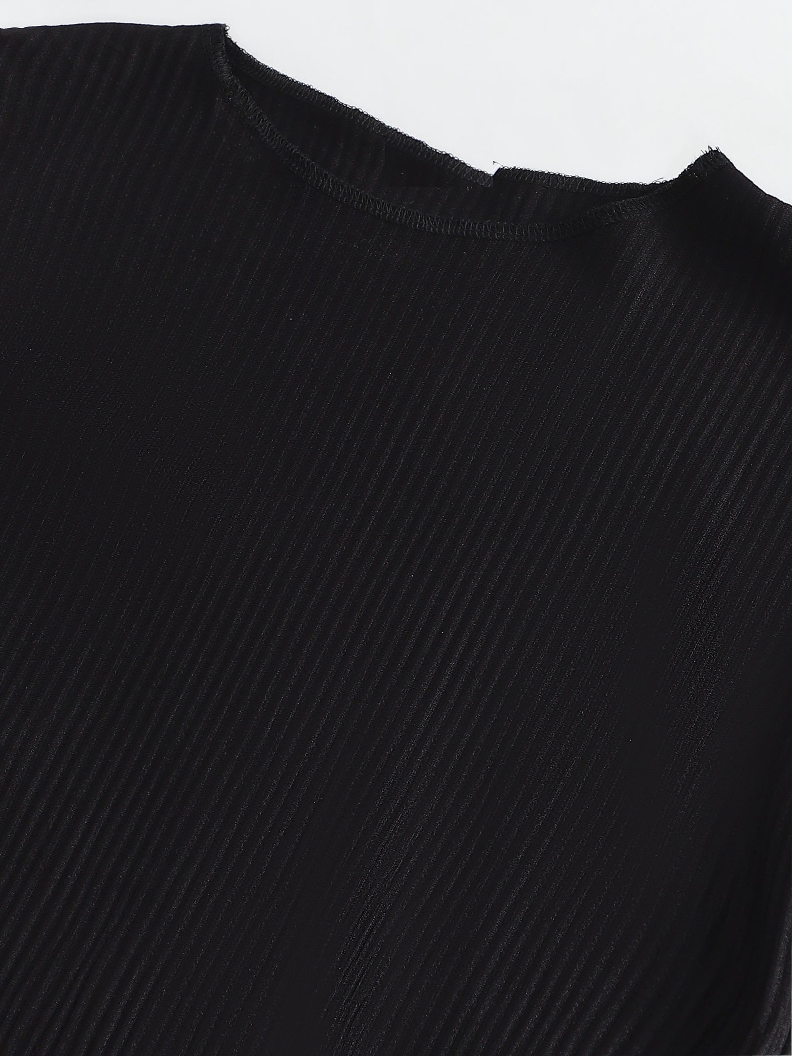 Black Ribbed Top Round Neck Sanaita