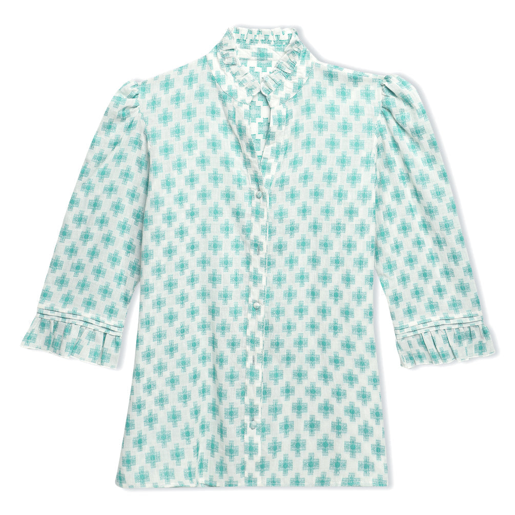 Green Diamond Jacquard Blouse Sanaita