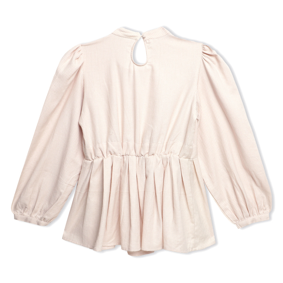 Gingham Check Beige Peplum Sanaita