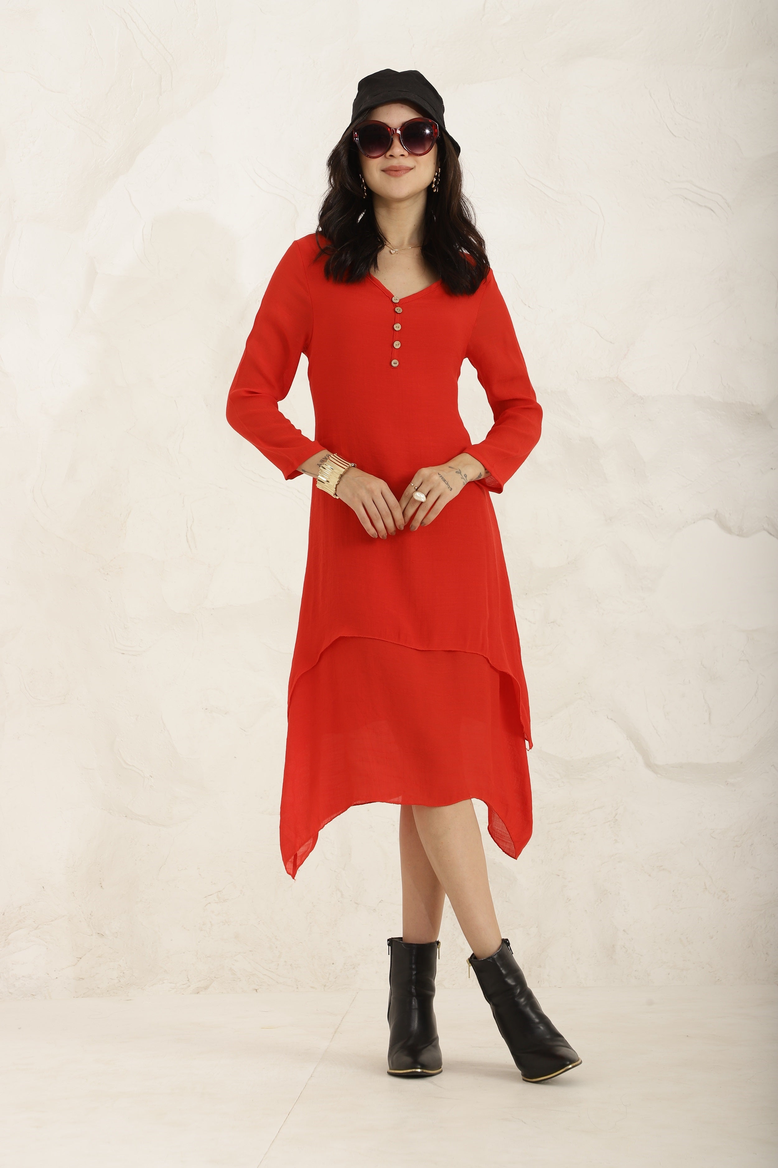Ebb Curve Dress-Red Sanaita