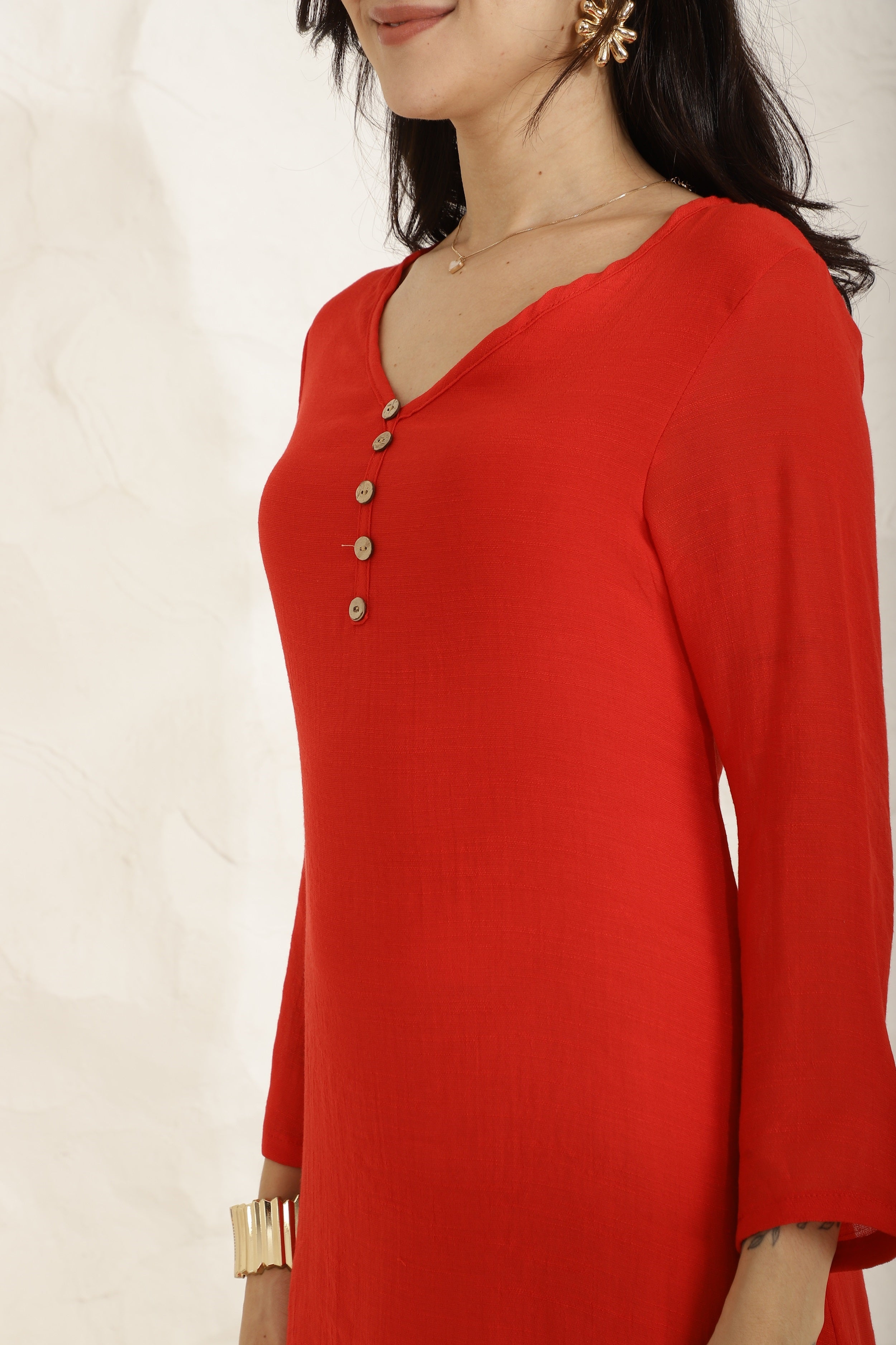 Ebb Curve Dress-Red Sanaita