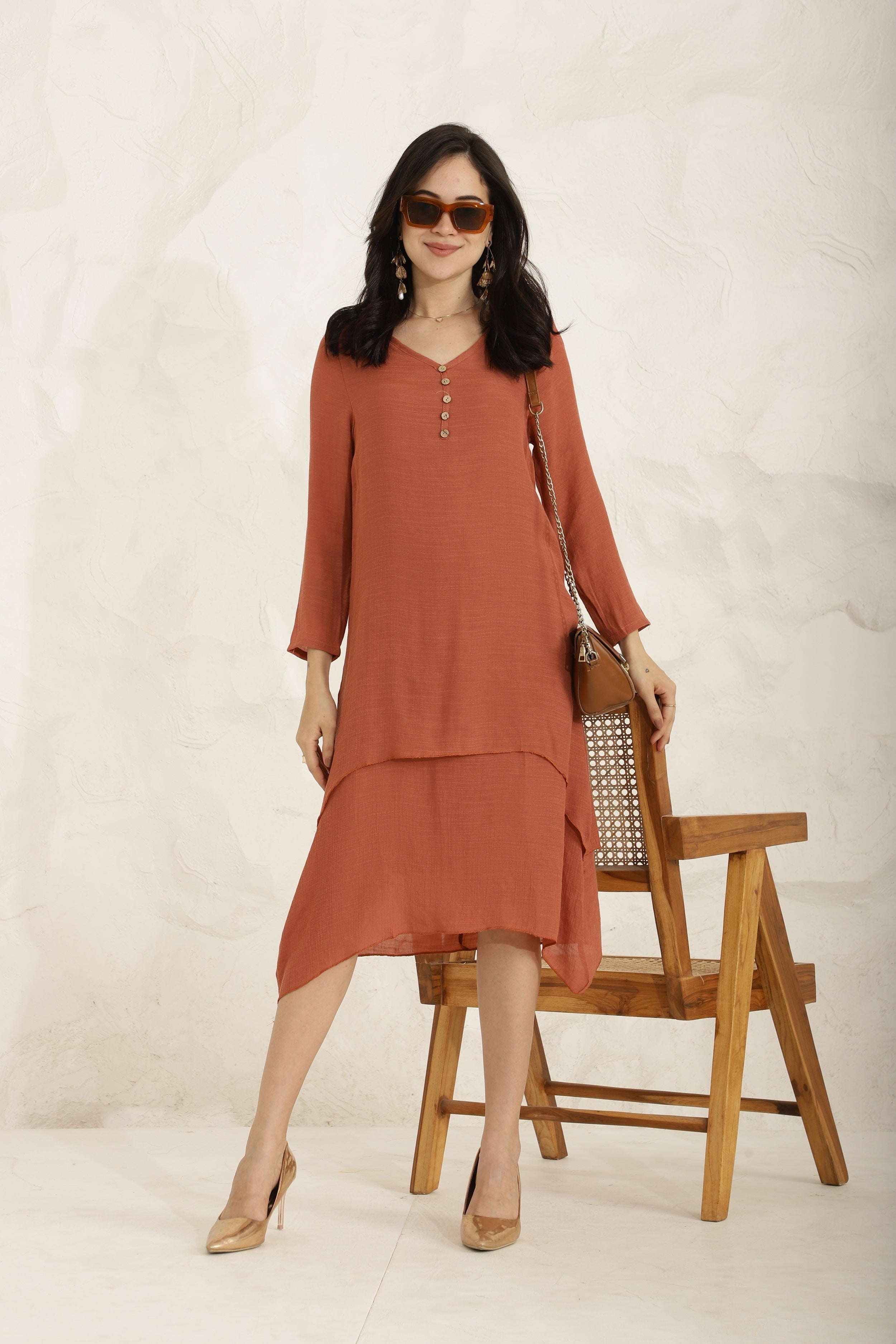 Ebb Curve Dress- Rust Orange Sanaita