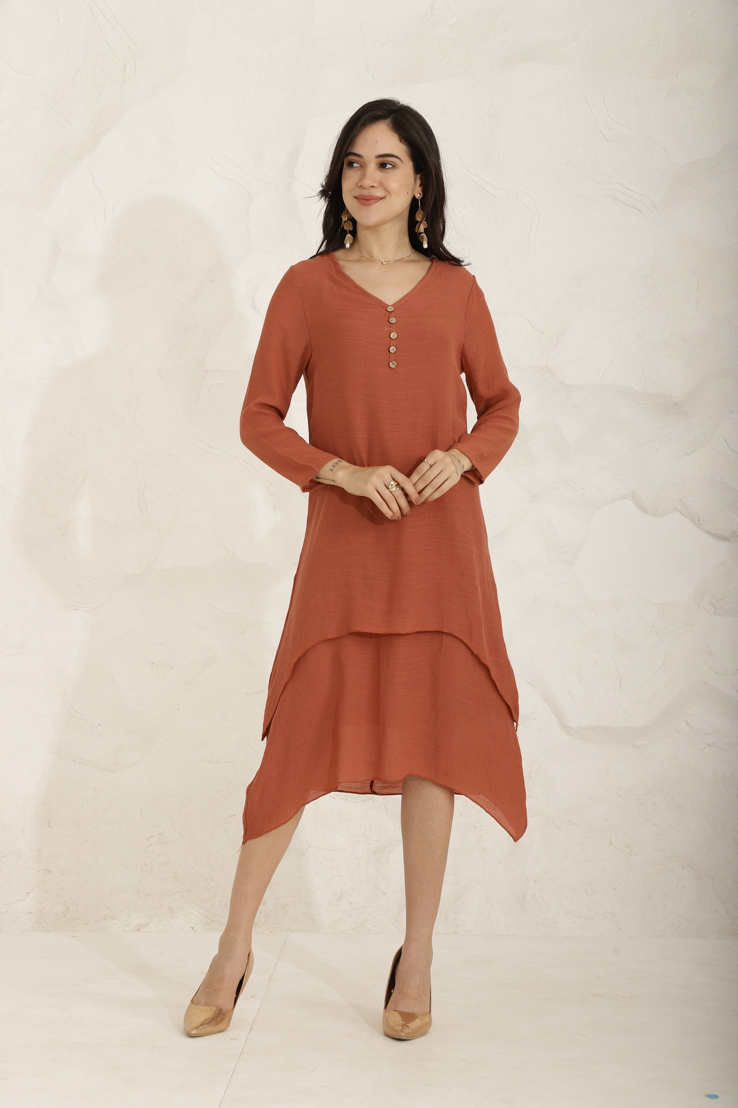 Ebb Curve Dress- Rust Orange Sanaita