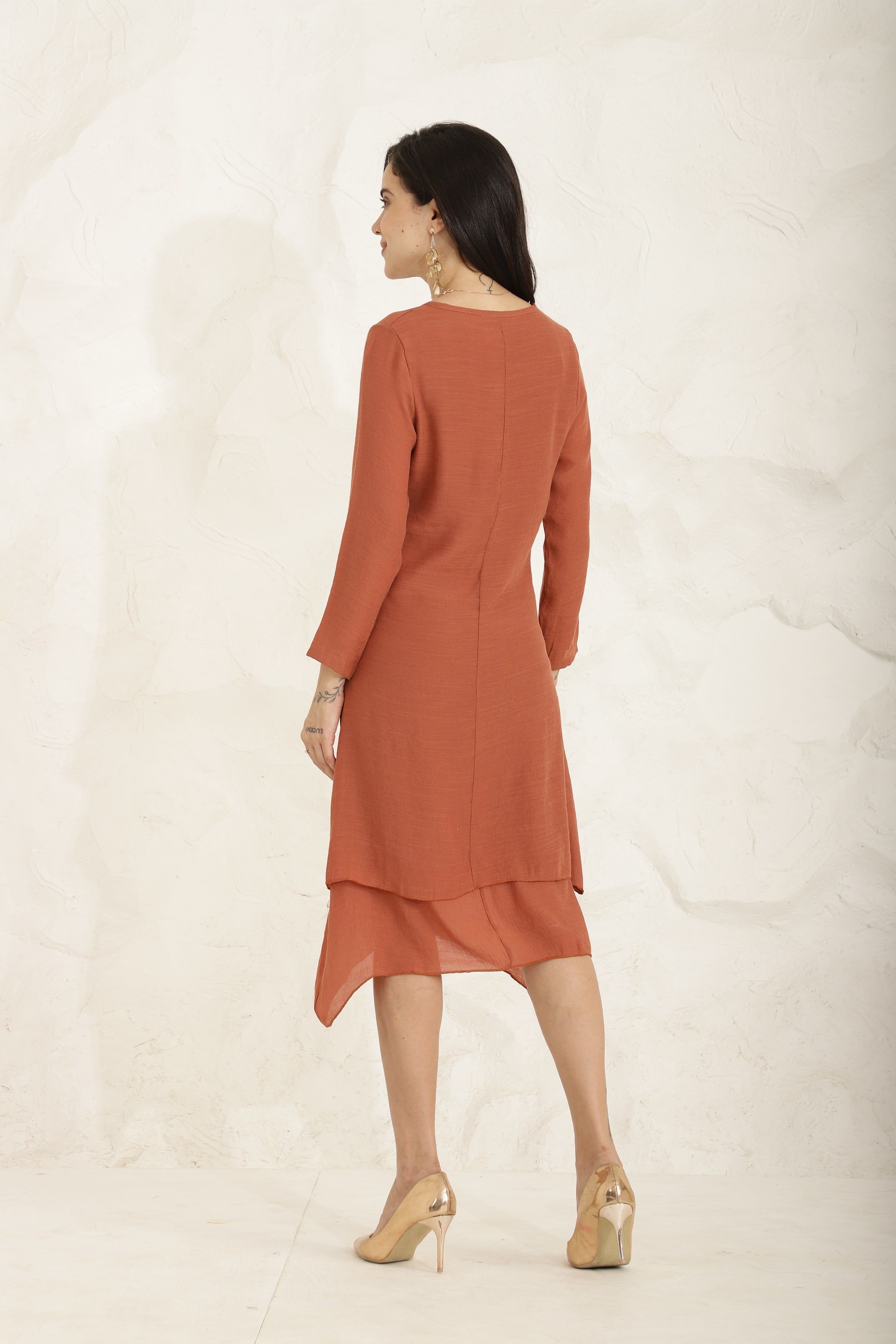 Ebb Curve Dress- Rust Orange Sanaita