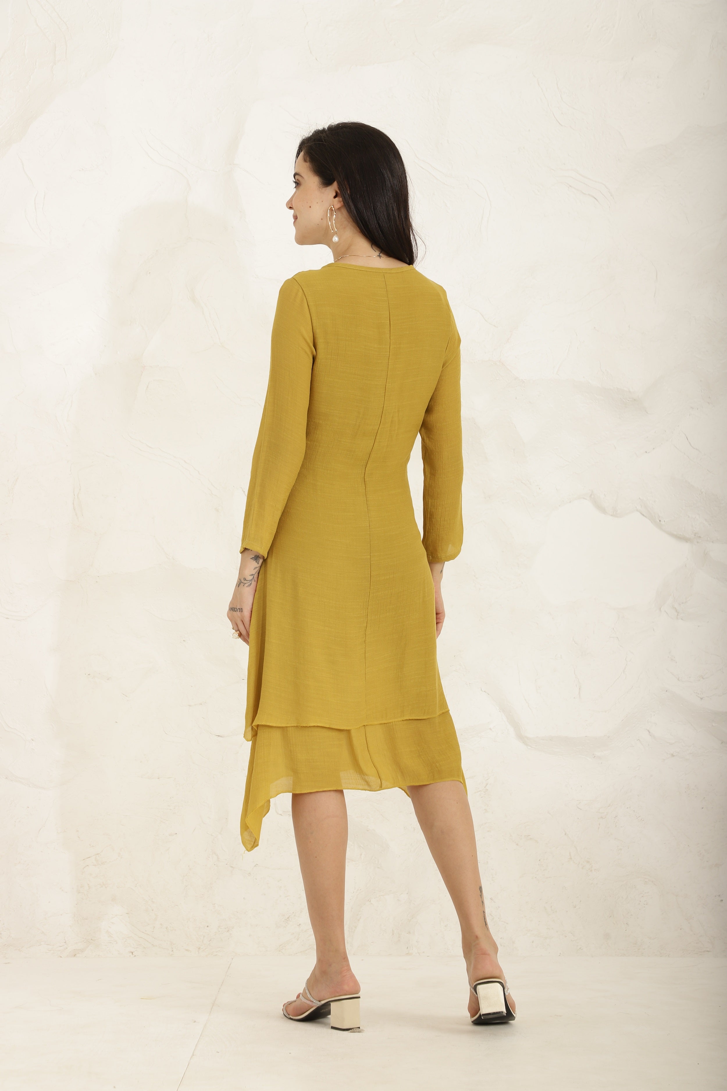 Ebb Curve Dress-Mustard Sanaita
