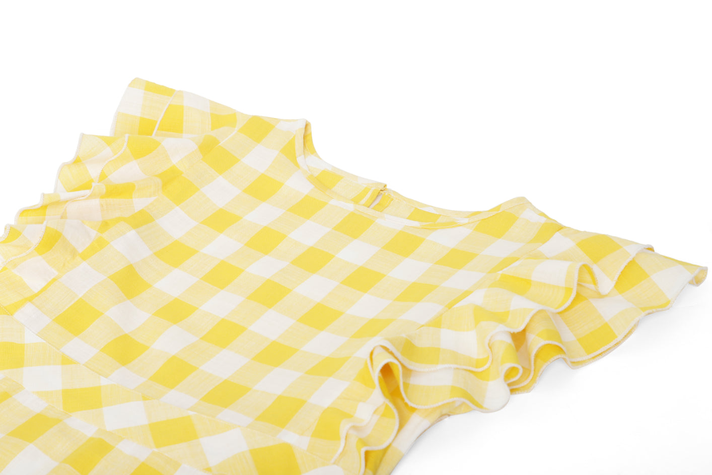 Double Frill Yellow Check Retro Dress Sanaita