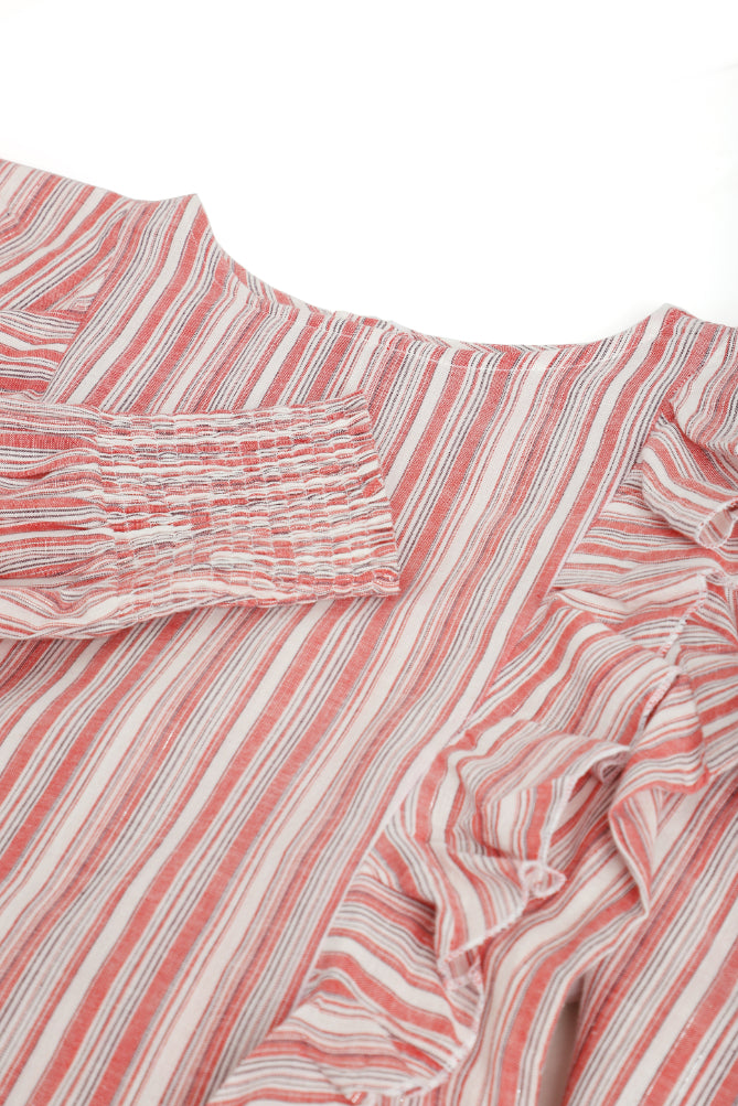 Red Striped Ruffle Detail Body Fit Dress Sanaita