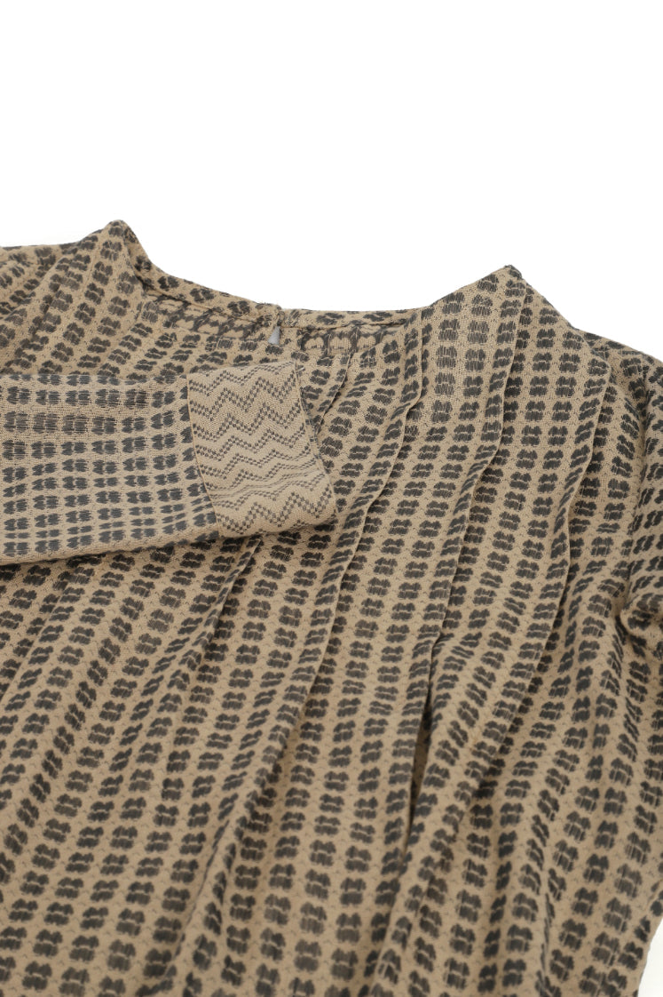 Pintuck Detail Brown Printed Knee Dress Sanaita