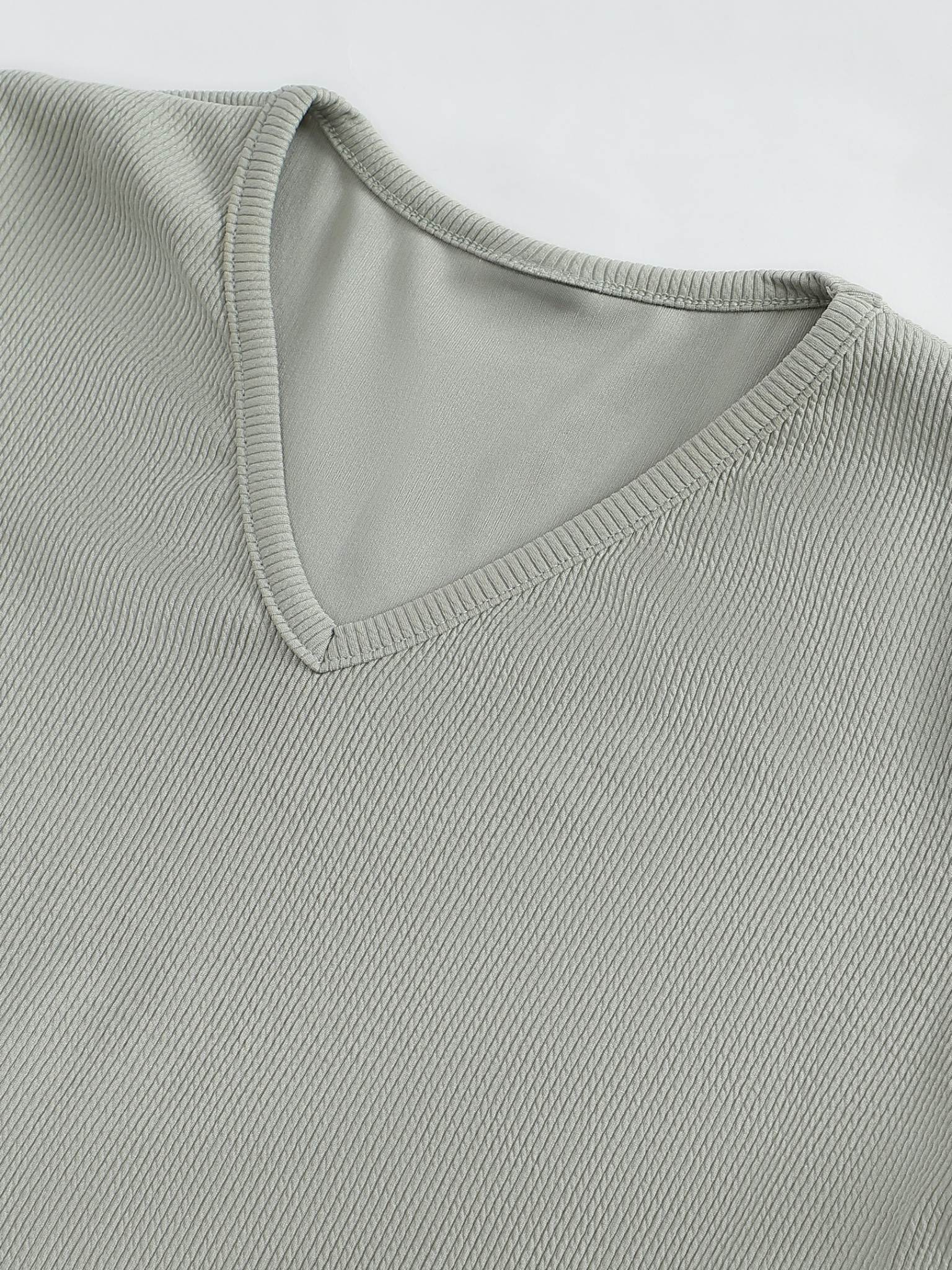 Pastel Olive V Nck Ribbed Top Sanaita