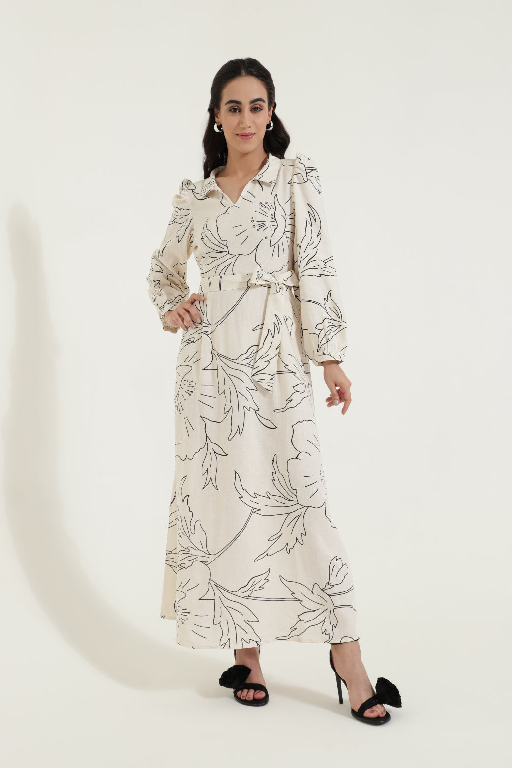 Shirt Collar Tieup Floral Maxi Dress Sanaita