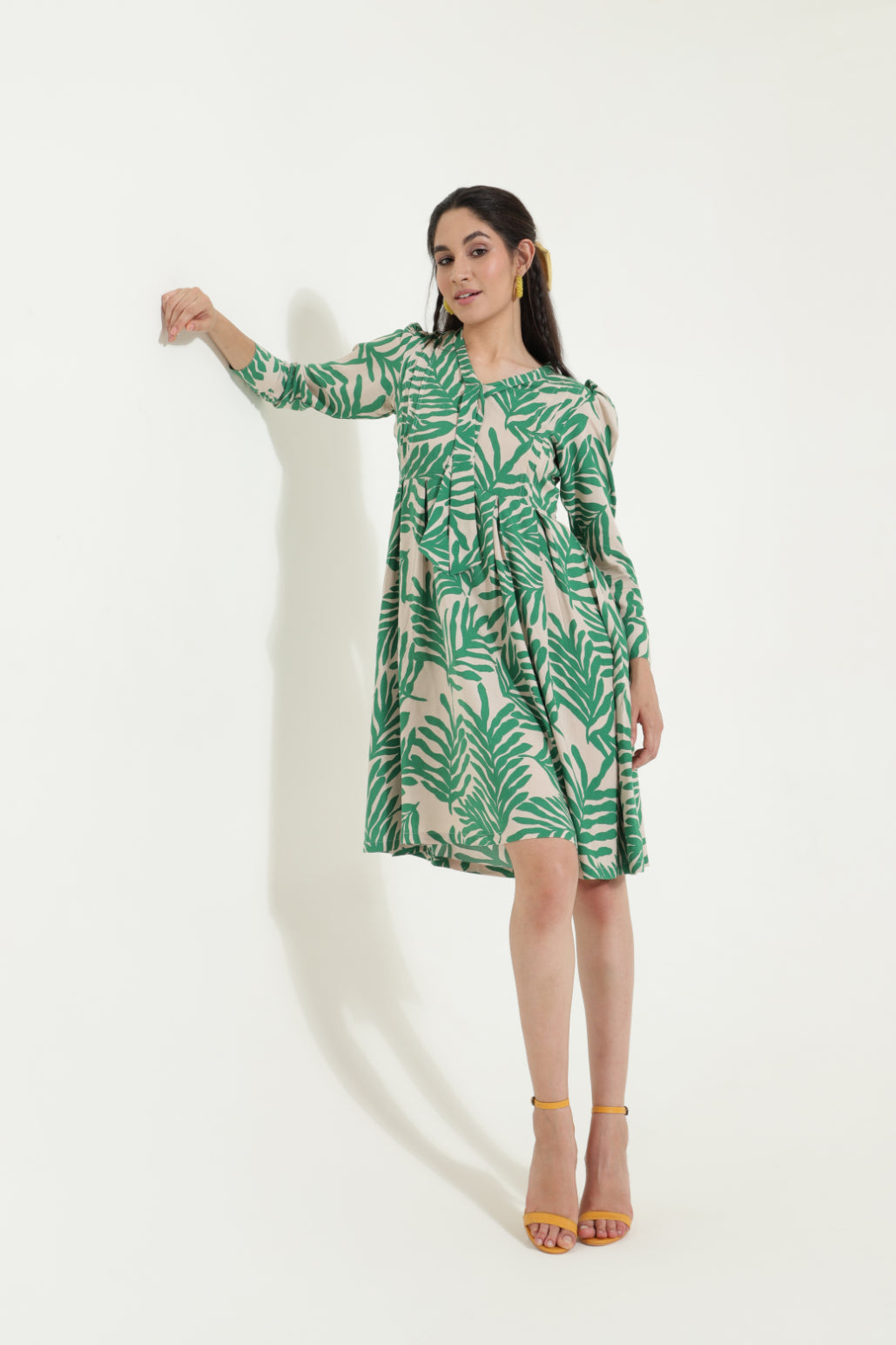 Neck Tieup Tropical Print Flared Dress Sanaita