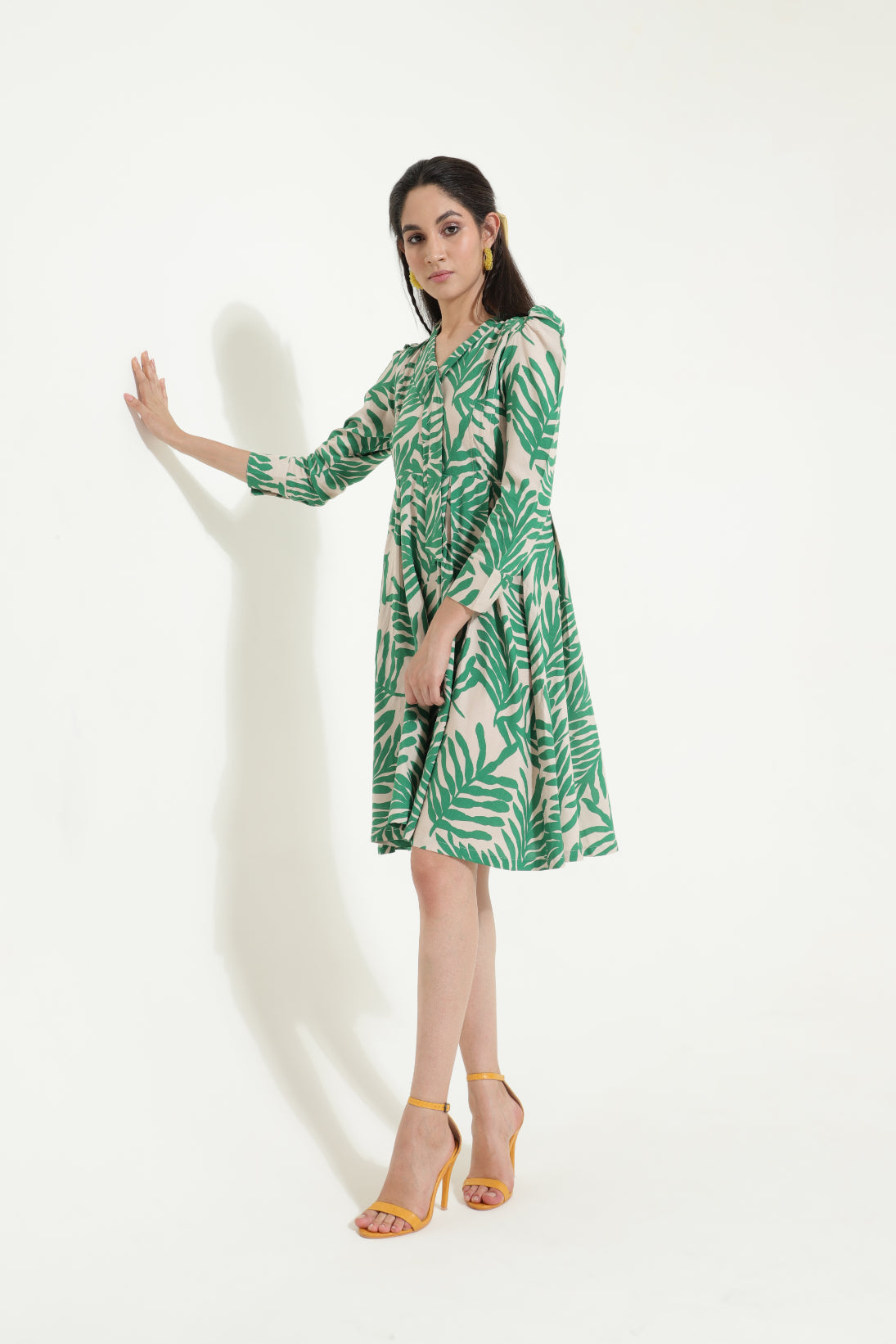 Neck Tieup Tropical Print Flared Dress Sanaita