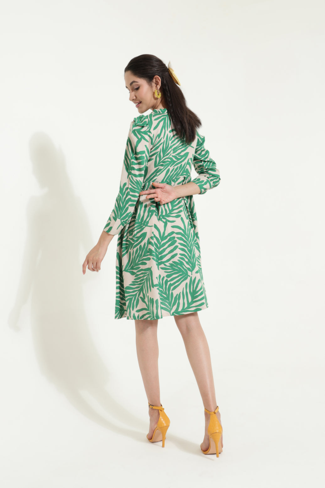 Neck Tieup Tropical Print Flared Dress Sanaita