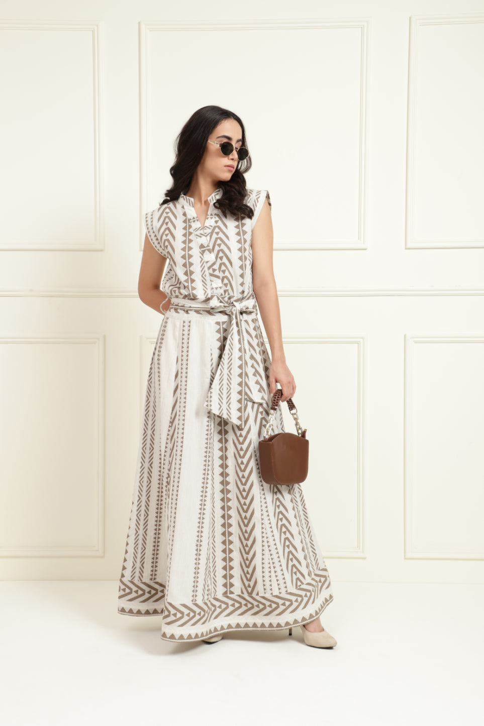 Tribal Jacquard Band Collar Long Dress Sanaita