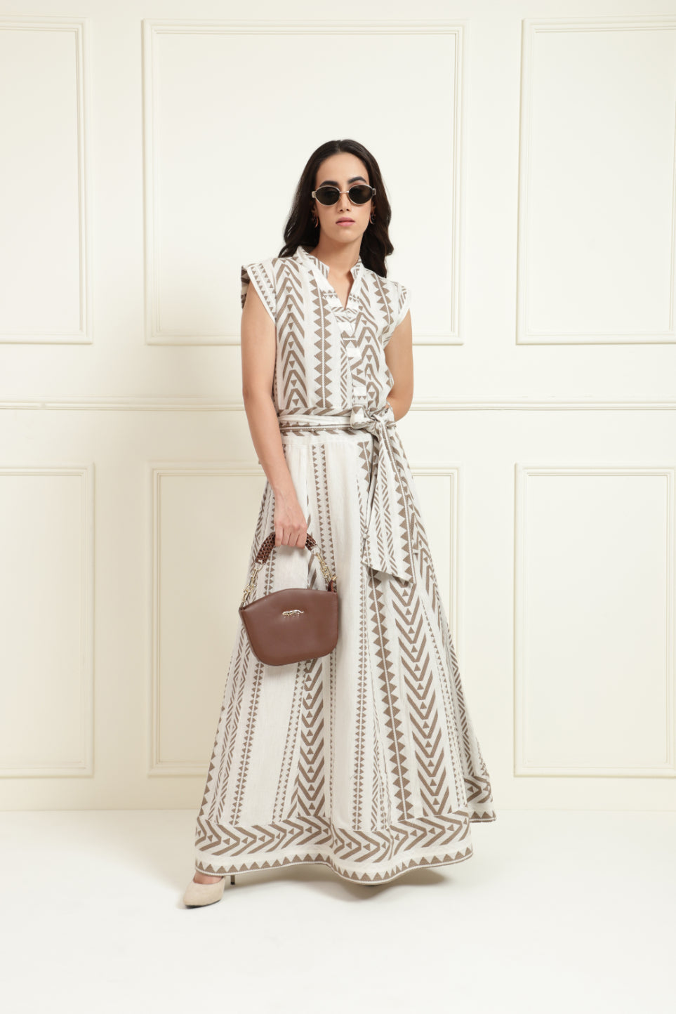Tribal Jacquard Band Collar Long Dress Sanaita
