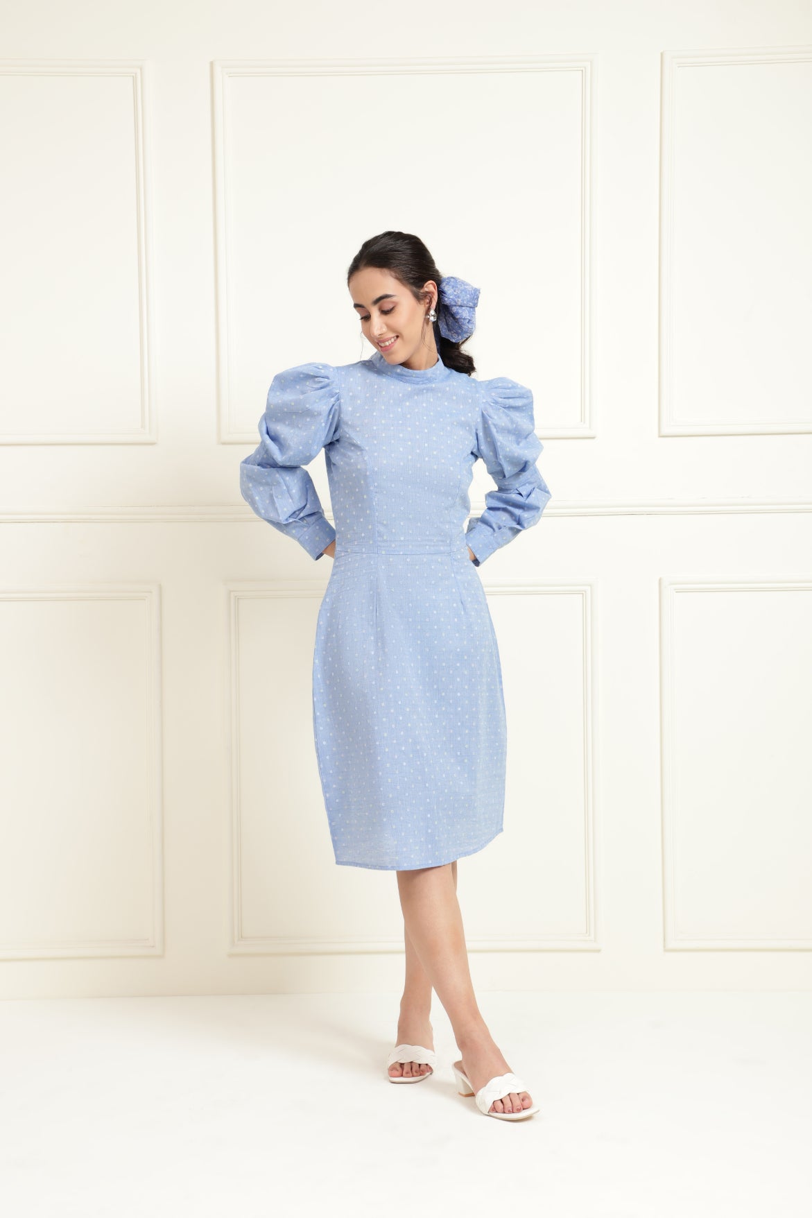 Chambray Dobby Structured Stylised Dress Sanaita