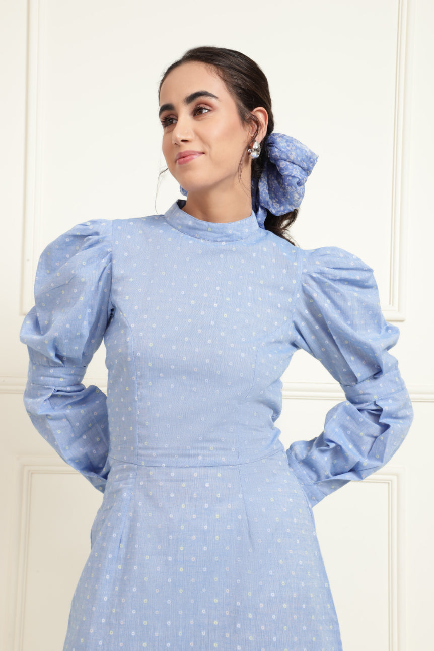 Chambray Dobby Structured Stylised Dress Sanaita