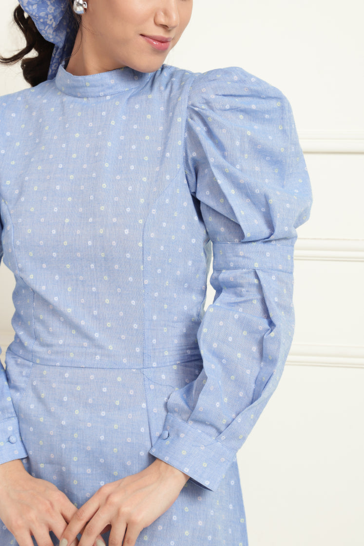 Chambray Dobby Structured Stylised Dress Sanaita