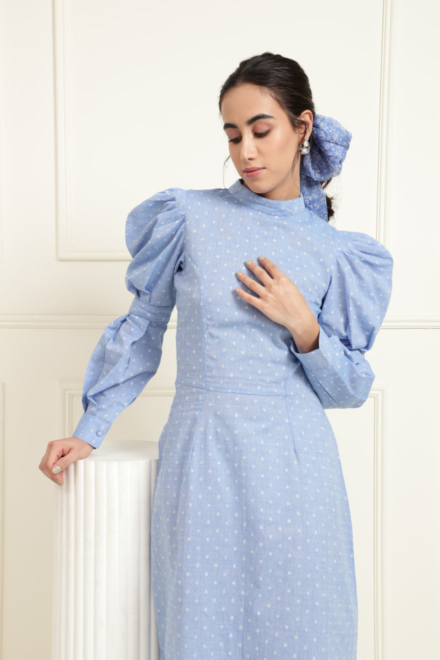 Chambray Dobby Structured Stylised Dress Sanaita