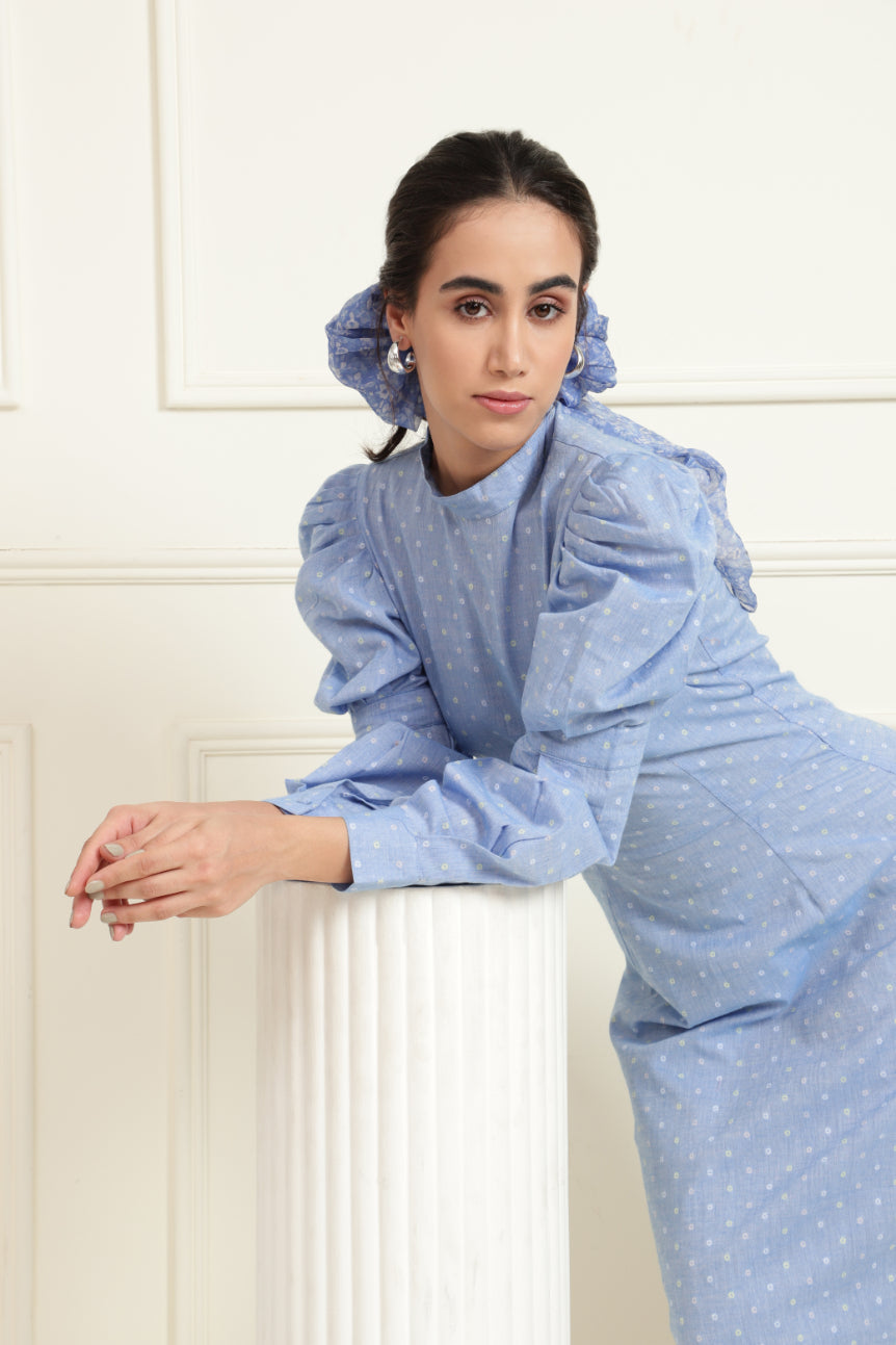 Chambray Dobby Structured Stylised Dress Sanaita